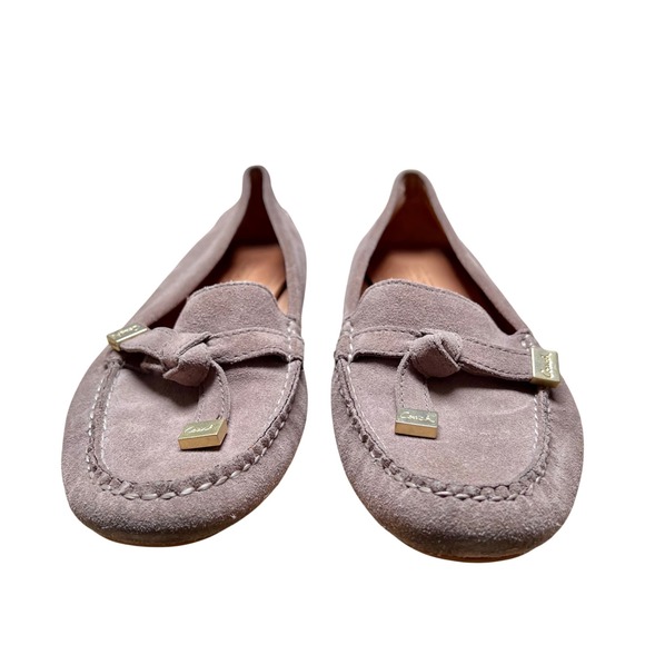 Coach Women's Suede Loafer Flats Taupe Gold Logo Detail Size 8.5B - Picture 6 of 9